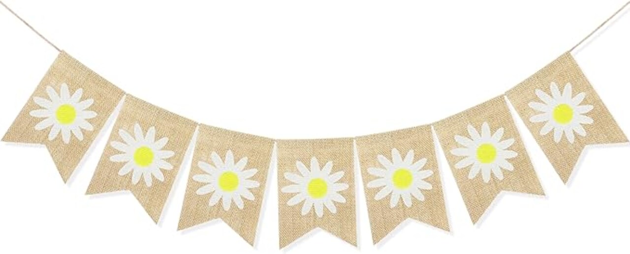 Spring Flower Banner Burlap Rustic Spring Bunting Garland Daisy Flower for Spring Theme Party Decorations Mantel Fireplace Wall Decor